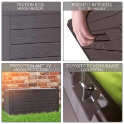 Coffre De Rangement Exterieur 280Len PP 116x44x55CM Style Bois Marron(Coffre De Rangement Exterieur 280l En Pp 116x44x55cm Style Bois Marron) -Boutique Vounot MBWL280 3.1 292a1a2a f842 4d64 98ad e2af4cd1b7bf