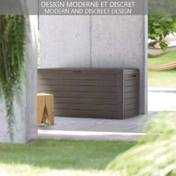 Coffre De Rangement Exterieur 280Len PP 116x44x55CM Style Bois Marron(Coffre De Rangement Exterieur 280l En Pp 116x44x55cm Style Bois Marron) -Boutique Vounot MBWL280 4.1 a2a3d46d 54eb 4519 8c0f c245f3a0b407