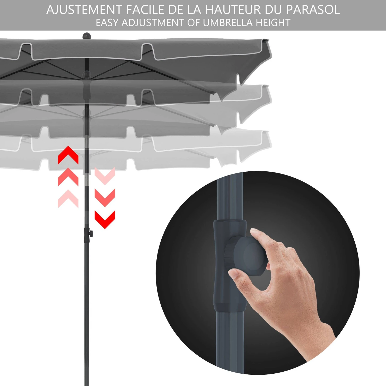 Parasol Rectangulaire 2x1.25m Avec Housse De Protection Gris(Parasol Rectangulaire 2x1 25m Avec Housse De Protection Gris) 3 Parasol Rectangulaire 2x1.25m Avec Housse De Protection Gris(Parasol Rectangulaire 2x1 25m Avec Housse De Protection Gris) – Image 3
