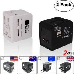 Lot De 2 Adaptateurs De Voyage Universel 150 Pays Avec 2 Prises USB(Lot De 2 Adaptateurs De Voyage Universel 150 Pays Avec 2 Prises Usb)