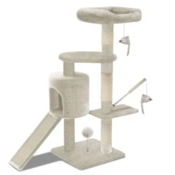 Arbre à Chat 112cm Avec Griffoir Plateforme Niche L Beige(Arbre A Chat 112cm Avec Griffoir Plateforme Niche L Beige)