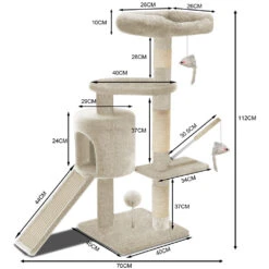 Arbre à Chat 112cm Avec Griffoir Plateforme Niche L Beige(Arbre A Chat 112cm Avec Griffoir Plateforme Niche L Beige) -Boutique Vounot arbreachatLbeige 4