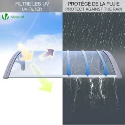Auvent De Porte Marquise 120x80 Cm Transparent En Polycarbonate Anti UV(Auvent De Porte Marquise 120x80 Cm Transparent En Polycarbonate Anti Uv) -Boutique Vounot auventdeporte100cm 3 f598072b bc52 4076 b572 c6e86ef46980
