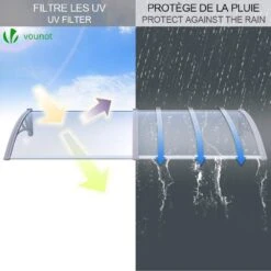 Auvent De Porte Marquise 200x80 Cm Transparent En Polycarbonate Anti UV(Auvent De Porte Marquise 200x80 Cm Transparent En Polycarbonate Anti Uv) -Boutique Vounot auventdeporte200cm 3 50a39117 2d76 494d 9e7a 39c98bc7d2eb