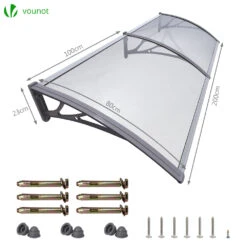 Auvent De Porte Marquise 200x80 Cm Transparent En Polycarbonate Anti UV(Auvent De Porte Marquise 200x80 Cm Transparent En Polycarbonate Anti Uv) -Boutique Vounot auventdeporte200cm 4
