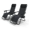 Chaise Longue Inclinable En Testilene Avec Porte Gobelet Et Portable Noir Lot De 2(Chaise Longue Inclinable En Testilene Avec Porte Gobelet Et Portable Noir Lot De 2)