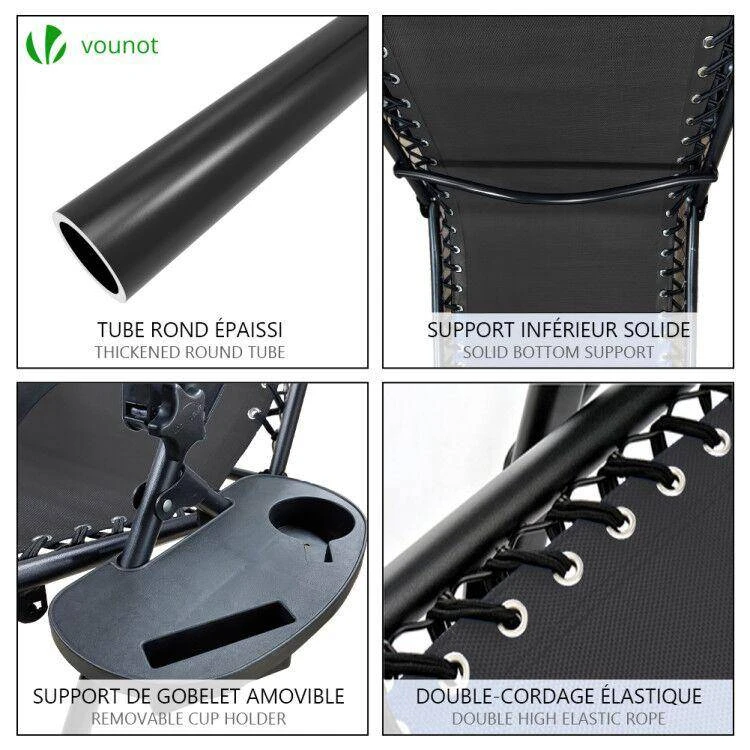 Chaise Longue Inclinable En Textilene Avec Porte Gobelet Et Portable Noir Lot De 1(Chaise Longue Inclinable En Textilene Avec Porte Gobelet Et Portable Noir Lot De 1) 3 Chaise Longue Inclinable En Textilene Avec Porte Gobelet Et Portable Noir Lot De 1(Chaise Longue Inclinable En Textilene Avec Porte Gobelet Et Portable Noir Lot De 1) – Image 3