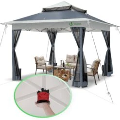 Tonnelle De Jardin Exterieure Pliable Avec Moustiquaire Pop Up 3.6x3.6m Gris(Tonnelle De Jardin Pop Up Avec Moustiquaire Gris)