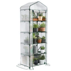 Serre De Jardin Avec Etageres Et Bache PE Renforcee 135gr/m2 69x49x193cm Blanc(Serre De Jardin Avec Etageres Et Bache Pe Renforcee 135gr M2 69x49x193cm Blanc)