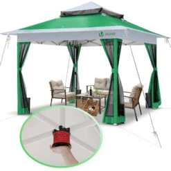 Tonnelle De Jardin Exterieure Pliable Avec Moustiquaire Pop Up 3.6x3.6m Vert(Tonnelle De Jardin Pop Up Avec Moustiquaire Vert)