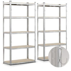 Lot De 2 étagères De Rangement Avec Crochets Charge Lourde Robuste 5 Niveaux 180x90x40cm(Lot De 2 Etageres De Rangement Avec Crochets Charge Lourde Robuste 5 Niveaux 180x90x40cm)