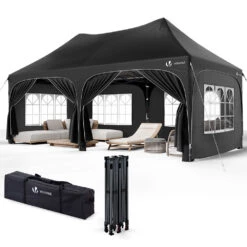 Tonnelle De Jardin 3x6m Pliable Barnum Avec 6 Parois Amovibles Noir(Tonnelle De Jardin 3x6m Pliable Barnum Avec 6 Parois Amovibles Noir)