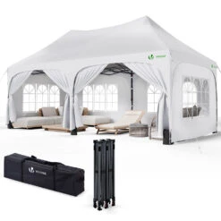 Tonnelle De Jardin 3x6m Pliable Barnum Avec 6 Parois Amovibles Blanc(Tonnelle De Jardin 3x6m Pliable Barnum Avec 6 Parois Amovibles Blanc)