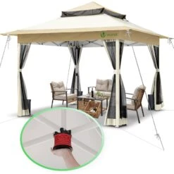Tonnelle De Jardin Exterieure Pliable Avec Moustiquaire Pop Up 3.6x3.6m Beige(Tonnelle De Jardin Pop Up Avec Moustiquaire Beige)
