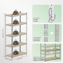 Lot De 2 étagères De Rangement Avec Crochets Charge Lourde Robuste 5 Niveaux 180x90x40cm(Lot De 2 Etageres De Rangement Avec Crochets Charge Lourde Robuste 5 Niveaux 180x90x40cm) -Boutique Vounot listing03 17fc5dba a2fb 4d07 b8ba 3531e8ca125b