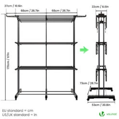 Sechoir A Linge Etendoir Extensible Et Pliable Grande Capacite Sechage 190x53x170cm Noir(Sechoir A Linge Etendoir Extensible Et Pliable Grande Capacite Sechage 190x53x170cm Noir) -Boutique Vounot listing03 1f845fcd f4d9 45e9 8c9d ab3736285cfb