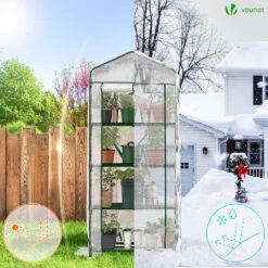 Serre De Jardin Avec Etageres Et Bache PE Renforcee 135gr/m2 69x49x160cm Blanc(Serre De Jardin Avec Etageres Et Bache Pe Renforcee 135gr M2 69x49x160cm Blanc) -Boutique Vounot listing03 35a12b9a 6600 4aef aac9 236eb64ed380