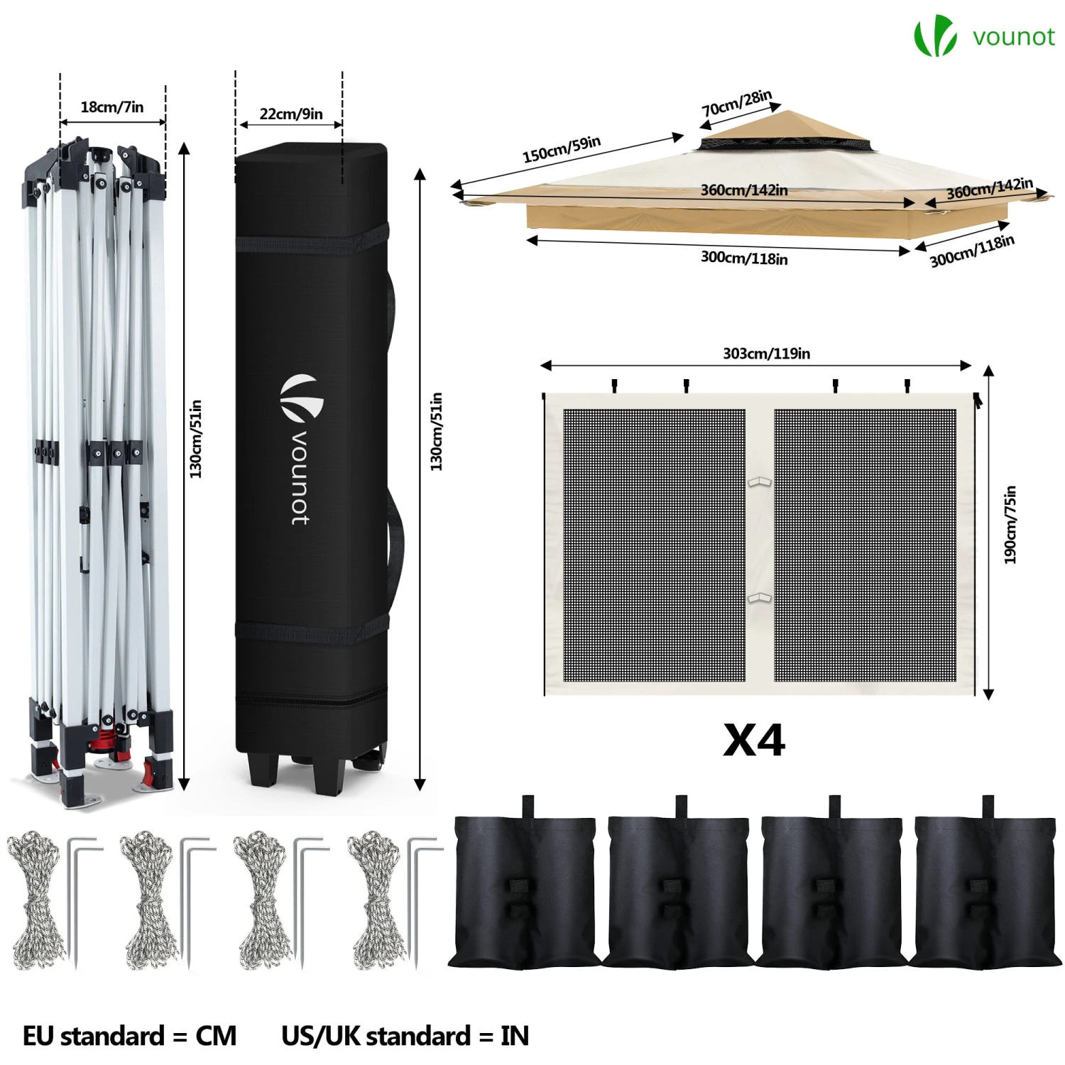 Tonnelle De Jardin Exterieure Pliable Avec Moustiquaire Pop Up 3.6x3.6m Beige(Tonnelle De Jardin Pop Up Avec Moustiquaire Beige) 4 Tonnelle De Jardin Exterieure Pliable Avec Moustiquaire Pop Up 3.6x3.6m Beige(Tonnelle De Jardin Pop Up Avec Moustiquaire Beige) – Image 4