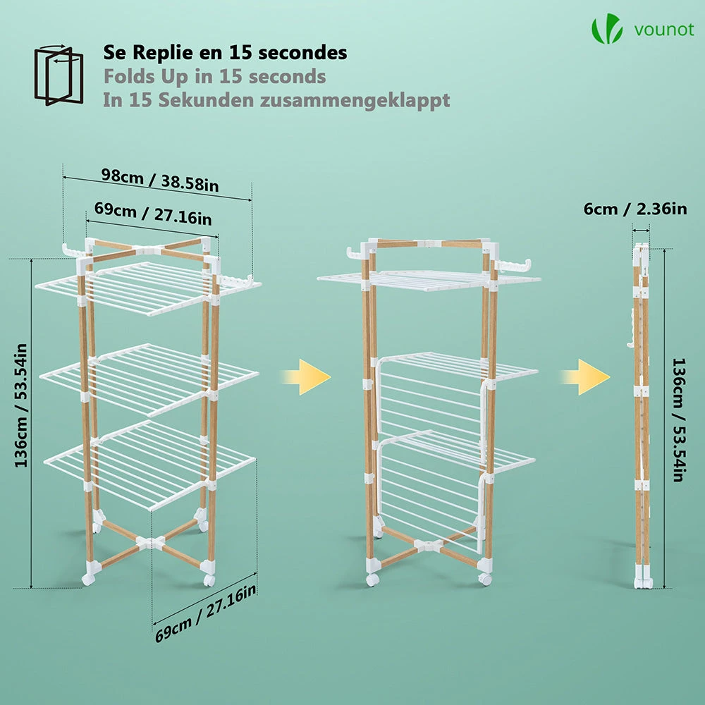Sechoir A Linge Etendoir Tour Pliable 3 Niveaux 69x69x136 Cm Style Bois Blanc(Sechoir A Linge Etendoir Tour Pliable 3 Niveaux 69x69x136 Cm Style Bois Blanc) 5 Sechoir A Linge Etendoir Tour Pliable 3 Niveaux 69x69x136 Cm Style Bois Blanc(Sechoir A Linge Etendoir Tour Pliable 3 Niveaux 69x69x136 Cm Style Bois Blanc) – Image 5