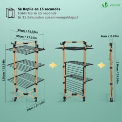 Sechoir A Linge Etendoir Tour Pliable 3 Niveaux 69x69x136 Cm Style Bois Noir(Sechoir A Linge Etendoir Tour Pliable 3 Niveaux 69x69x136 Cm Style Bois Noir) -Boutique Vounot listing05 973f1a76 5ce6 4ace 8277 8af216c37bba