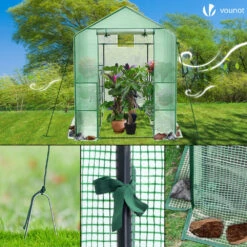 Serre De Jardin Avec Etageres Et Bache PE Renforcee 135g/m2 143x215x195cm Vert(Serre De Jardin Avec Etageres Et Bache Pe Renforcee 135g M2 143x215x195cm Vert) -Boutique Vounot lsiitng07