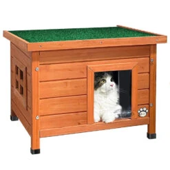 Maison Pour Chat En Bois Avec Toit Bitumé Autoportant Et Porte à Lamelles PVC(Maison Pour Chat En Bois Avec Toit Bitume Autoportant Et Porte A Lamelles Pvc)