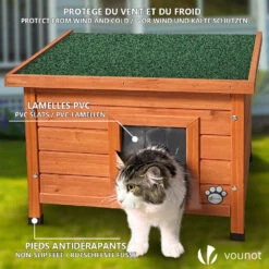 Maison Pour Chat En Bois Avec Toit Bitumé Autoportant Et Porte à Lamelles PVC(Maison Pour Chat En Bois Avec Toit Bitume Autoportant Et Porte A Lamelles Pvc) -Boutique Vounot maisondechat 3