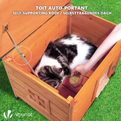 Maison Pour Chat En Bois Avec Toit Bitumé Autoportant Et Porte à Lamelles PVC(Maison Pour Chat En Bois Avec Toit Bitume Autoportant Et Porte A Lamelles Pvc) -Boutique Vounot maisondechat 6