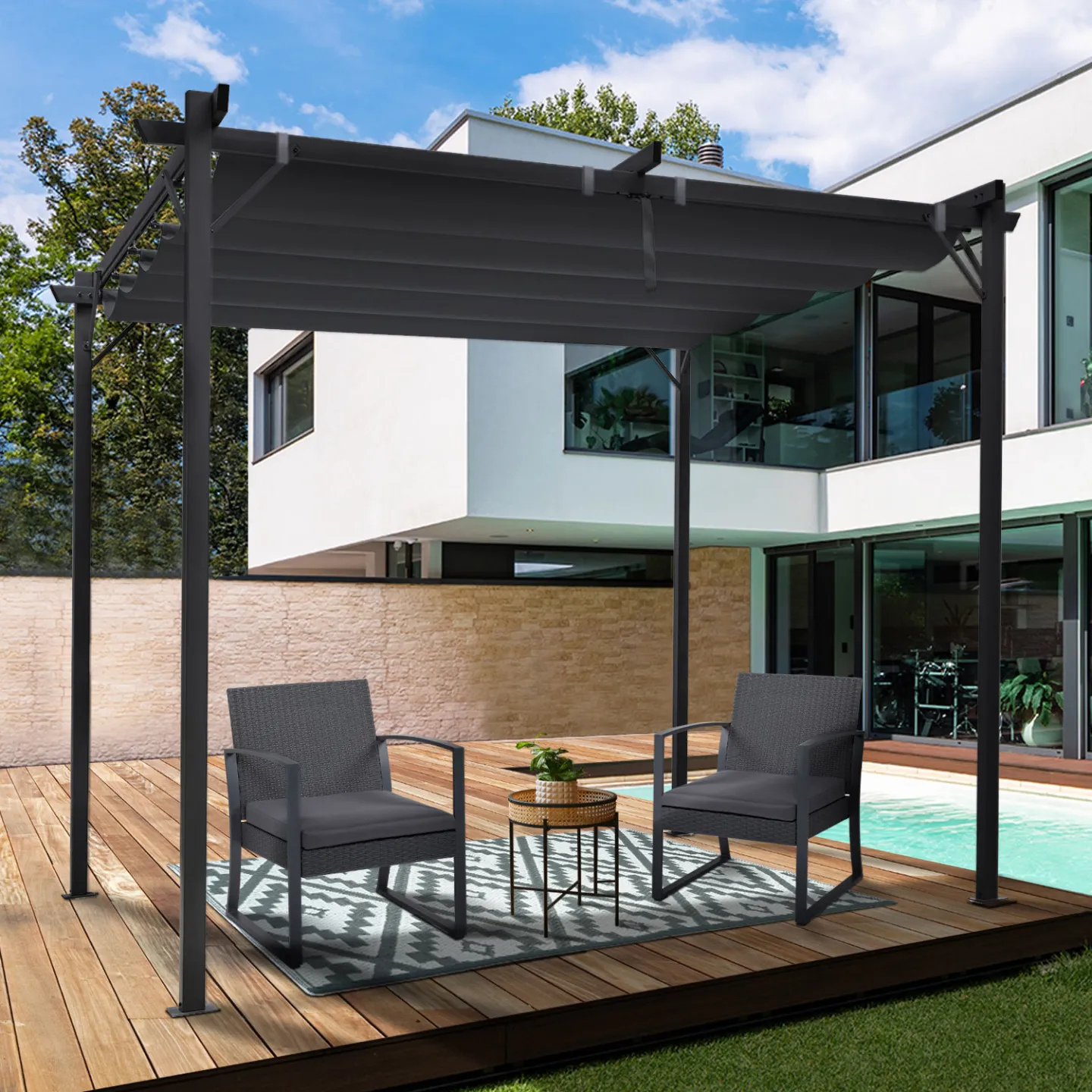 Boutique Vounot -Boutique Vounot pergola edition speciale toit retractable 3x3 m et 4 stores gris anthracite