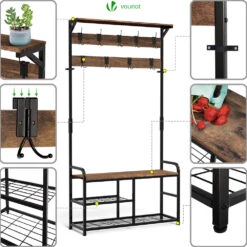 Porte Manteau Avec Banc Et Etageres Meuble Entrée 185x85x33cm(Porte Manteau Avec Banc Et Etageres Meuble Entree 185x85x33cm) -Boutique Vounot portemanteau 5