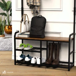 Porte Manteau Avec Banc Et Etageres Meuble Entrée 185x85x33cm(Porte Manteau Avec Banc Et Etageres Meuble Entree 185x85x33cm) -Boutique Vounot portemanteau 7